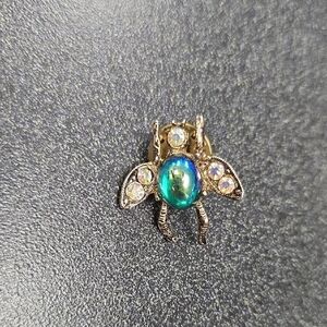 Vintage AJC Fly Pin Brooch Blue Glass Jelly Belly Cabochon AB Rhinestone Insect